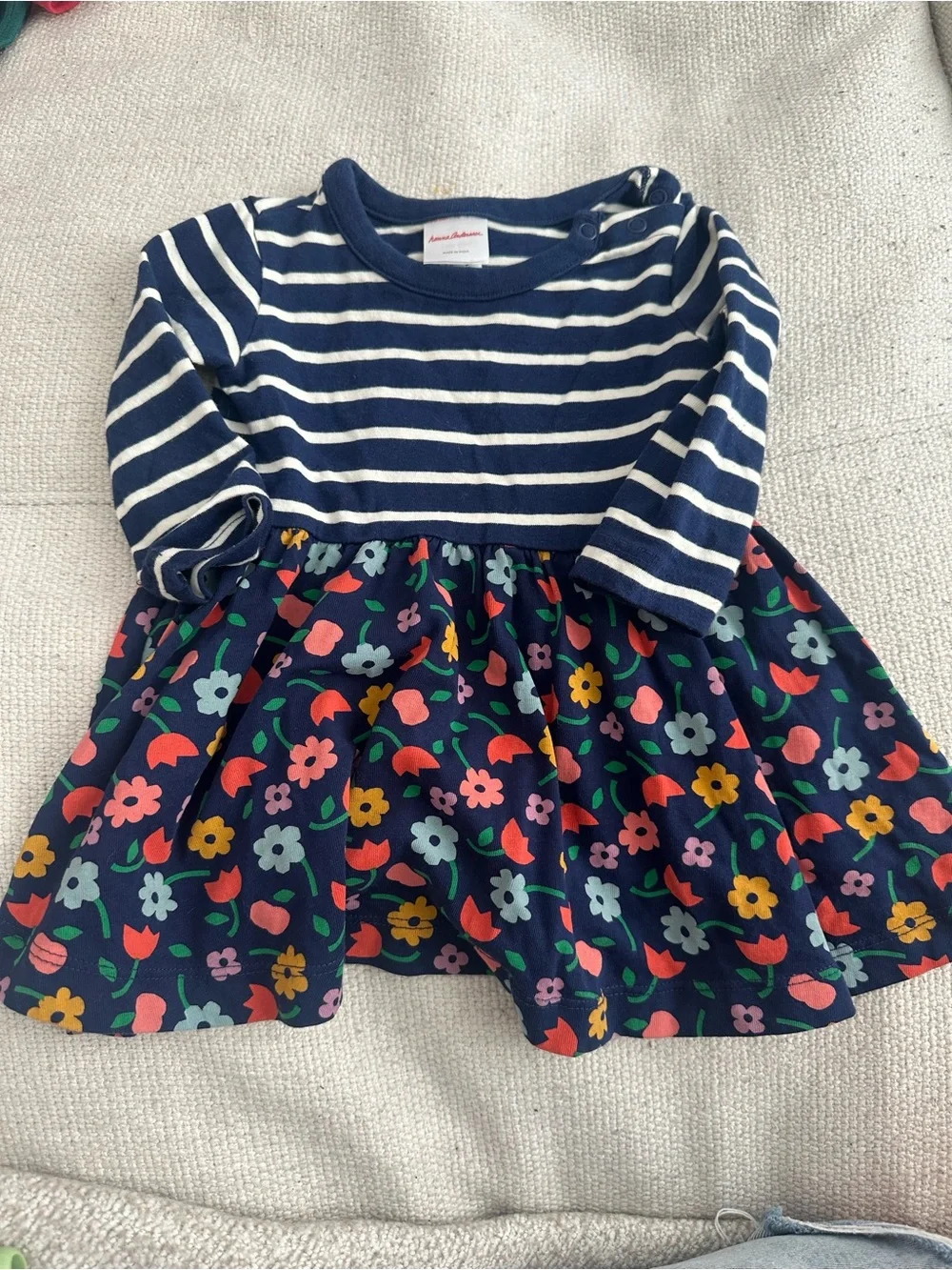 Hanna Andersson Navy Striped Top with Multicolor Floral Skirt Dress